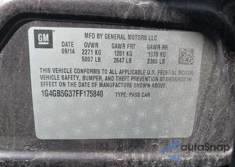 2015 Buick Lacrosse Leather из США, поврежденный, VIN 1G4GB5G37FF175840